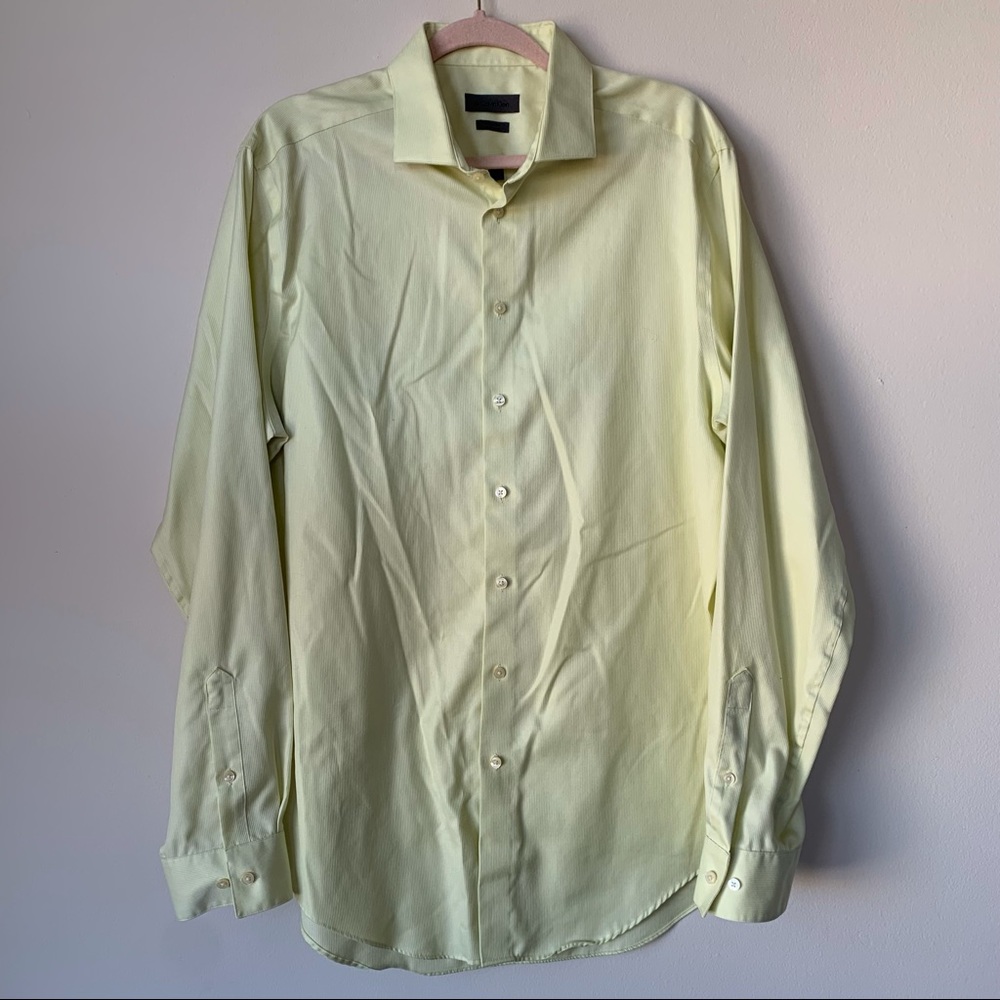 Calvin Klein Yellow Button Front Shirt Slim Fit Tall Business Office Size 17